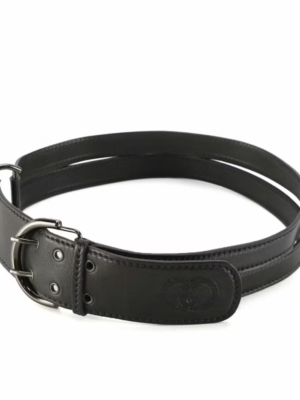 Vintage Gucci Black Leather GG Logo Belt Gunmetal Buckle 80/32